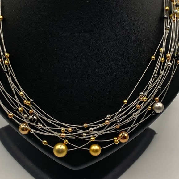 Funky multi strand adjustable necklace with gold and silver tone beads - Picture 3 of 7